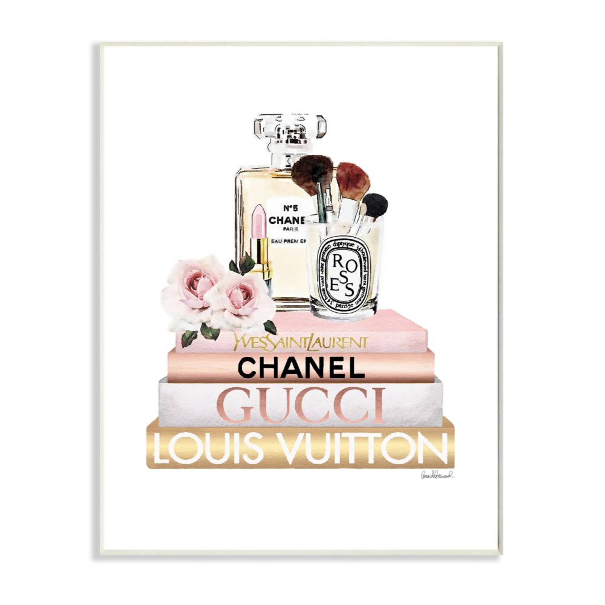 Stupell Industries Fashion Essentials with Iconic Glam Brands Wood Wall Plaque